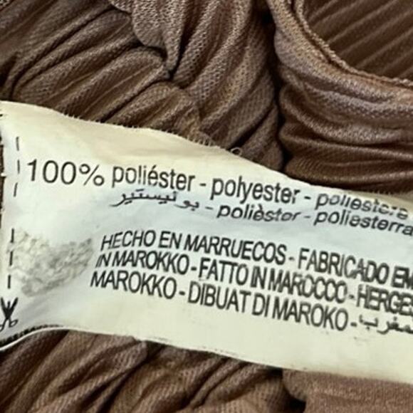 Zara Brown Metallic Pleated V-Neck Long Sleeve Cinched Tie Peplum Blouse Top S - Picture 5 of 5